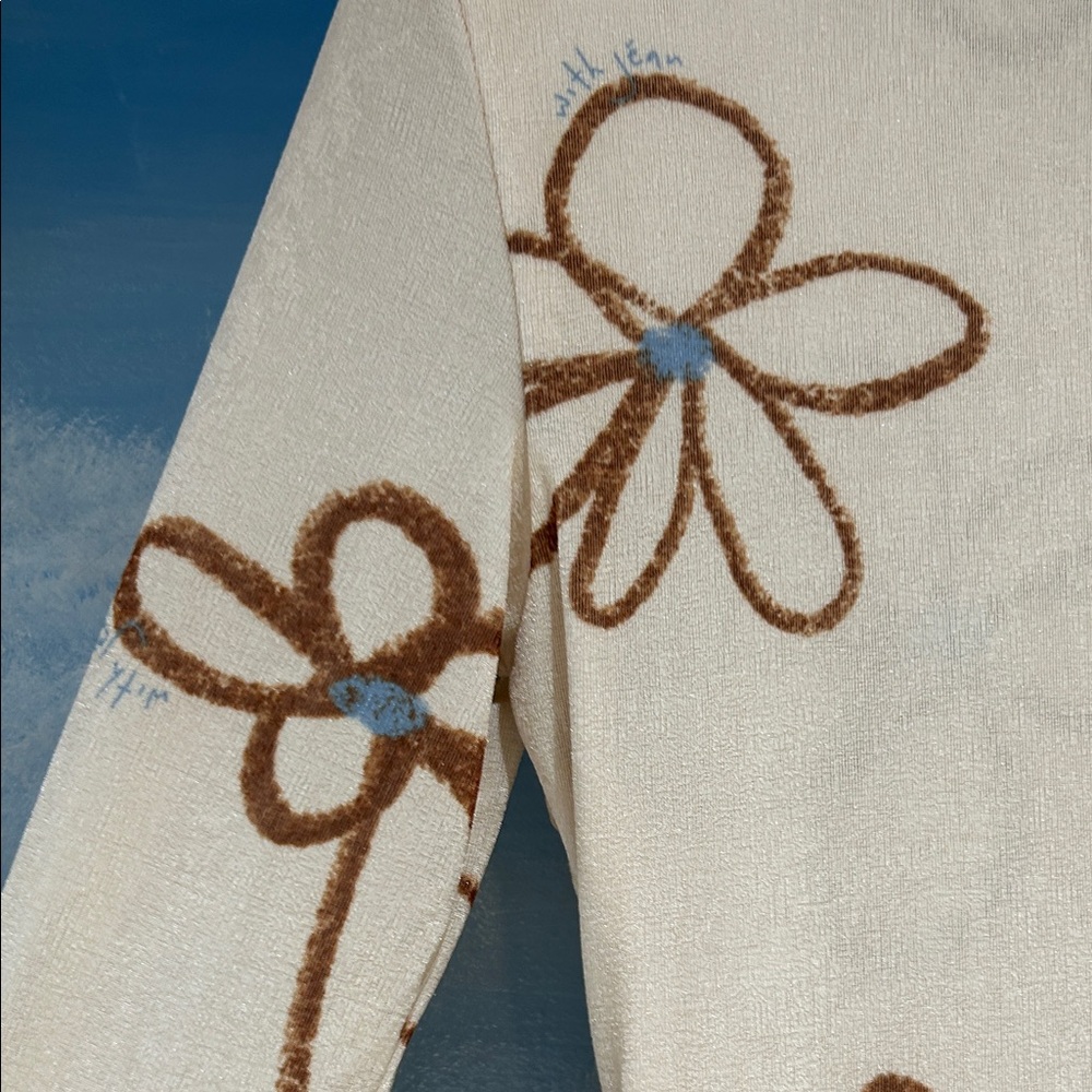 WITH JEAN Andy “Chalk & Flowers” Long Sleeve Cream Collar Button Mini Dress. - Picture 6 of 16